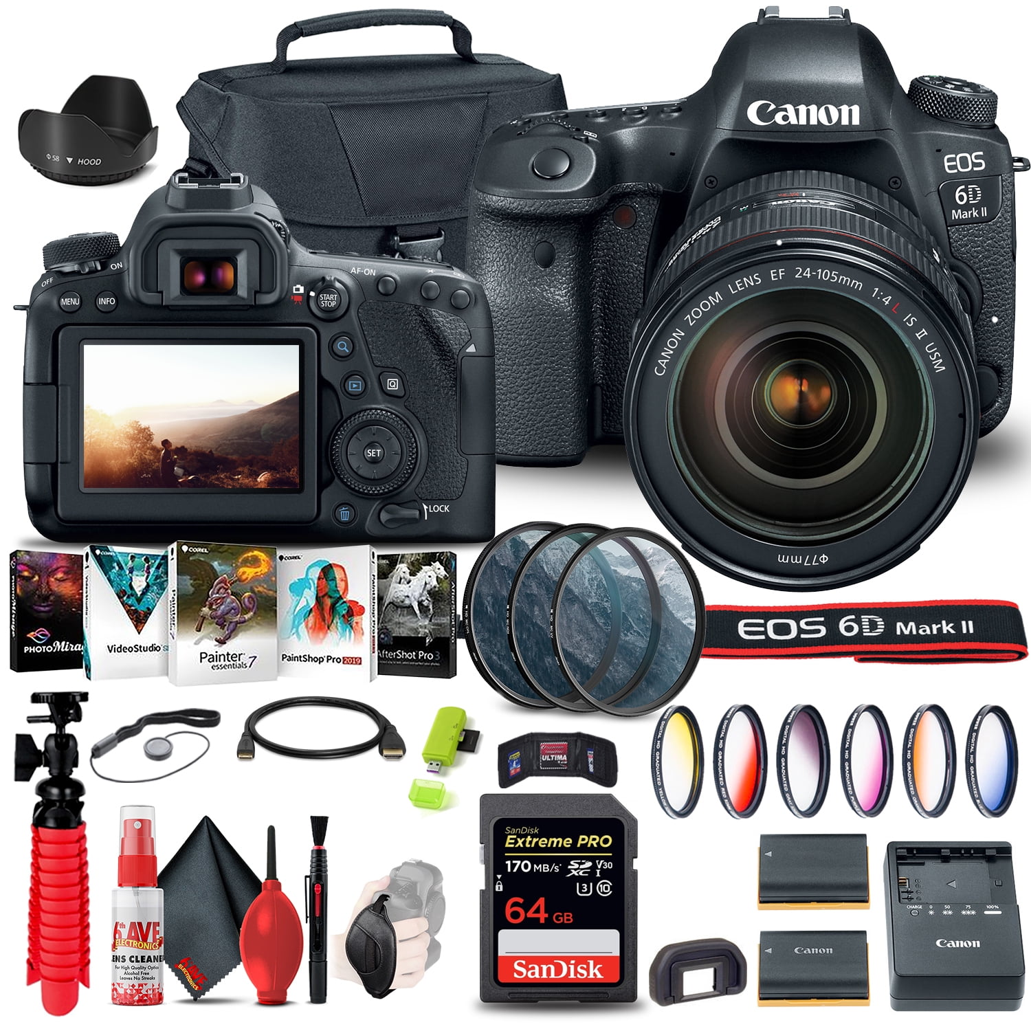 Canon EOS 6D Mark II Camera with 24-105mm f/4L II Lens (1897C009) + 64GB + More (International Version)