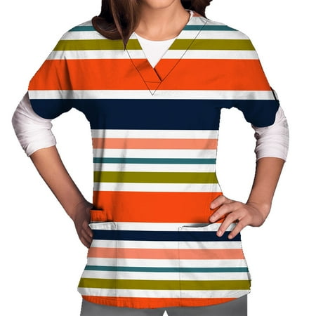 

Akklian Scrub Tops for Women Short Sleeve V-Neck Tops Striped Blouse Tunic Shirts Summer Saving Clearance