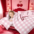 thumbnail image 3 of meiyoeat Pink Checkered Initial T King Size Comforter Sets,Bowknot Cherry Monogrammed Print Comforters King Size For Girl,Pink Reversible,3 Pieces,1 Comforter And 2 Pillowcases, 3 of 7