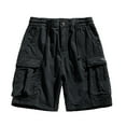 thumbnail image 2 of RKSTN Mens Shorts Pure Cotton Cargo Shorts Solid Color Elastic Button Waist Loose Fit Summer Outdoor Casual Shorts with Pockets, 2 of 4