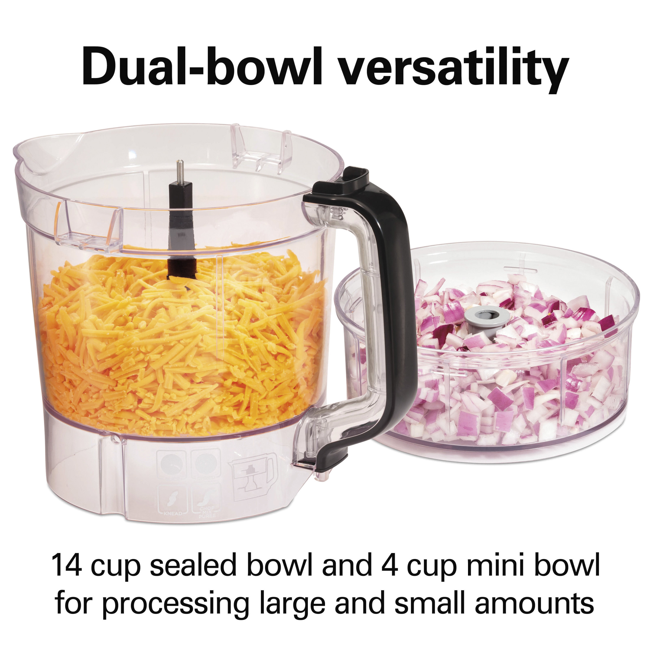 Hamilton Beach 14 Cup Food Processor with Stack & Snap Design and Extra 4-Cup Mini Bowl, Black