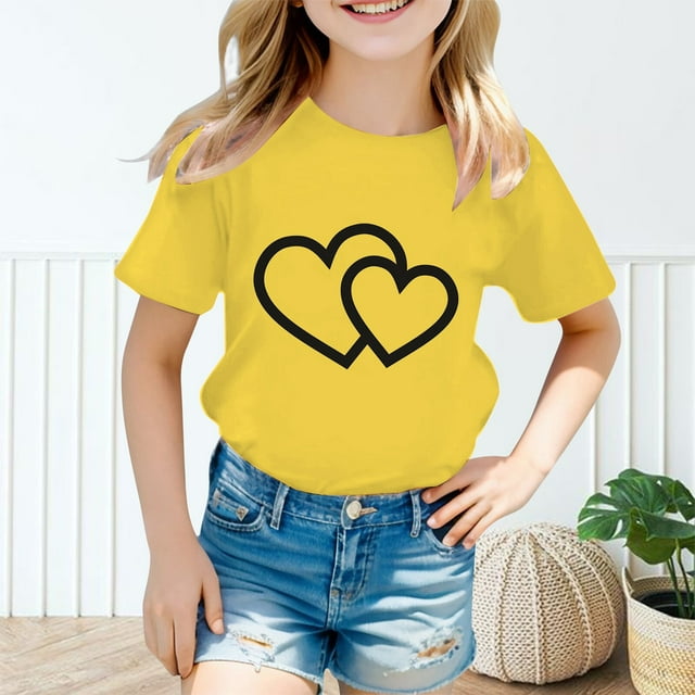 Chemises pour Filles Col Rond Imprimé Manches Courtes Hauts d'Été pour Adolescentes Vêtements Fille 7-8 Ans Mode Filles