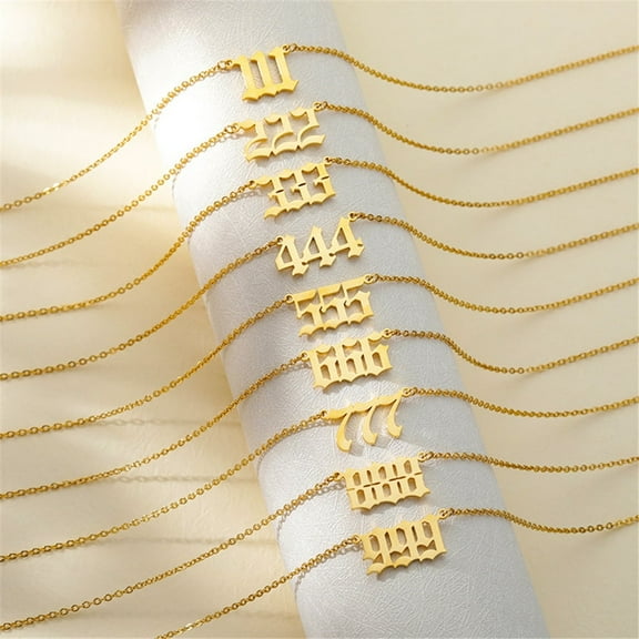 14K Yellow Gold Lucky Angel Number Necklace 111 222 333 444 555 666 777 888 999 Pendant For Women Men Jewelry
