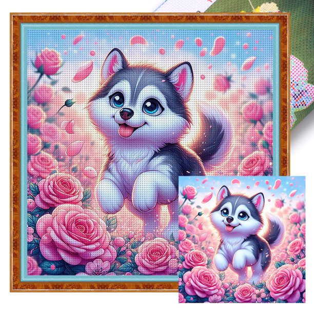 Kit Punto Cruz Husky Impreso Hilo Algodón Ecológico Bordado 11CT 40x40cm