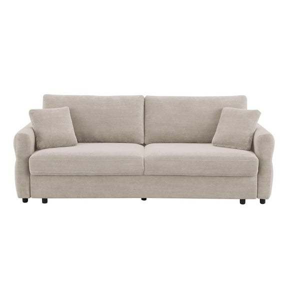 ACME Haran Fabric Upholstered Sofa with Queen Size Sleeper & 2 Pillows in Beige