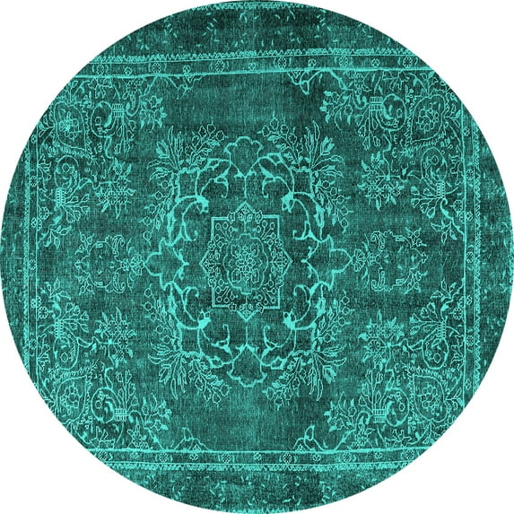 Ahgly Company Machine Washable Indoor Round Persian Turquoise Blue Traditional Area Rugs, 4' Round