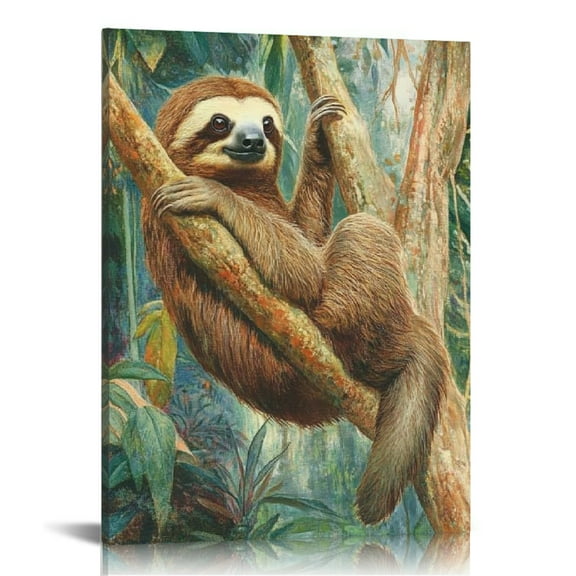Autua Sloth Tree Branch Forest Wall Decor Canvas Print On Canvas, Wall Art Home Decor Living Room Bathroom Bedroom Office - Perfect Gift Ideas for Various Occasions 12x16in