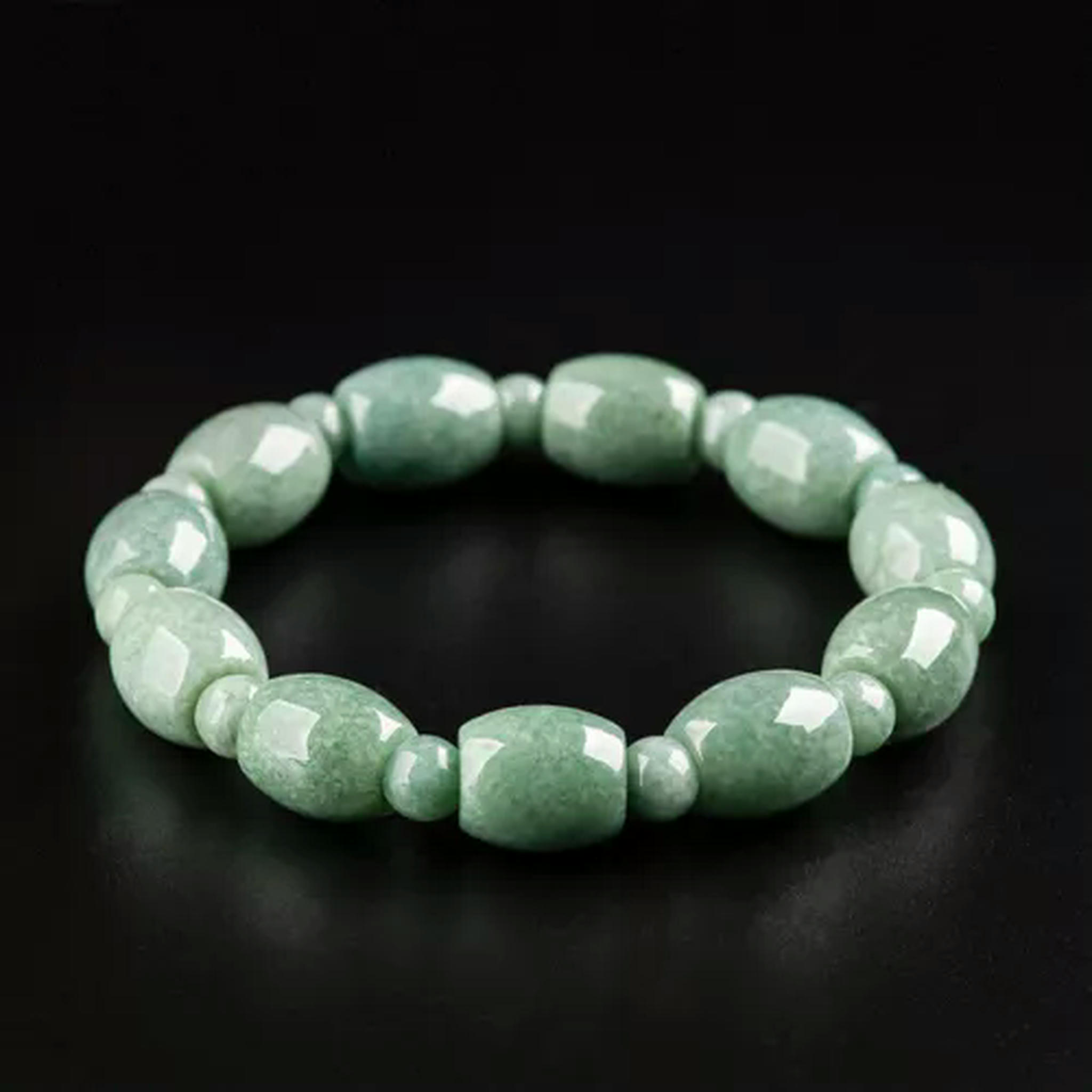 EOEMY Real Grade A 100% Natural Green Jade Jadeite Women Tube Beads Bracelet