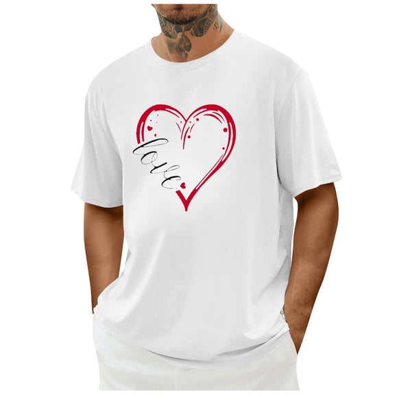 hotojiny Valentine's Day Shirts for Men Fashion Crew Neck Loose Tshirt Summer Short Sleeve Graphic Tops for Casual Work