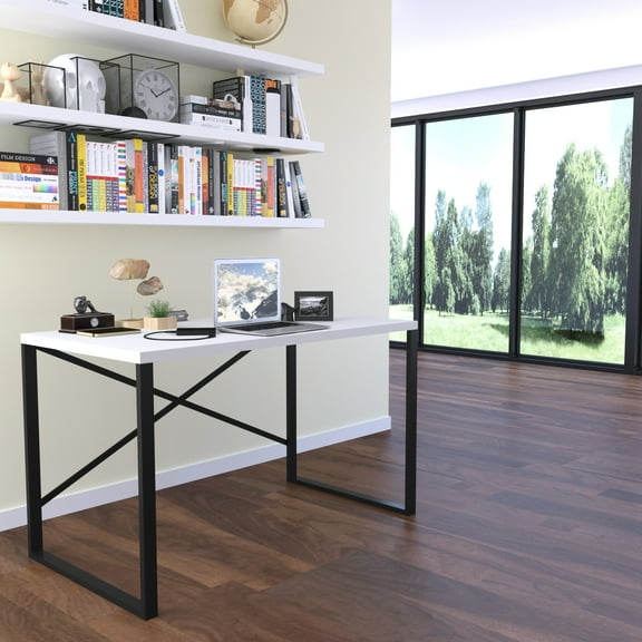 35" Wooden Top Desk For Teenagers' Bedroom - Black Metal Construction, 23" Depth, 28" Height, 20 Lb Small Teens Structure, Writing And Computer Use,