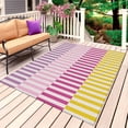 thumbnail image 4 of Outdoor Rug 3x5 ft Stripes Lines Outdoor Large Area Rug Non Slip Rubber Pink Purple Yellow Striped Front Door Mat RV Rug Camping Carpet Patio Outdoor Rugs for Backyard Balcony Deck Porch Indoor, 4 of 9