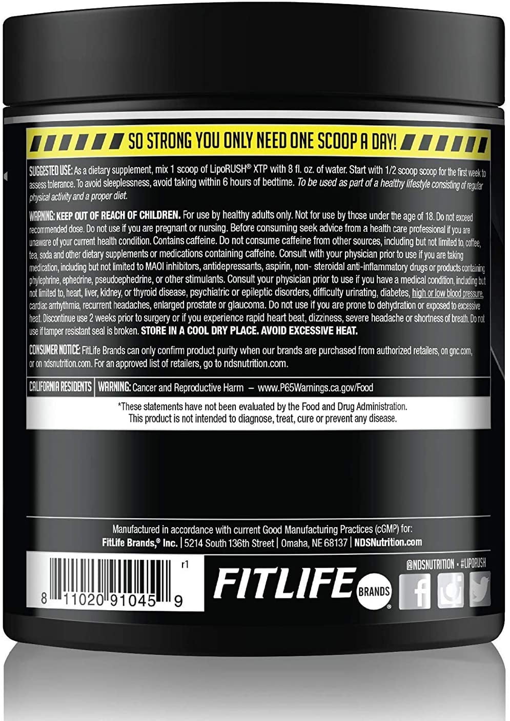 NDS Nutrition LipoRush XTP Thermogenic Fat Burner with L-Carnitine - Energy, Focus, and Appetite Control - Extreme Thermogenic Fat Burning Powder Weight Loss - Blue Berry Snow Cone (45 Servings)