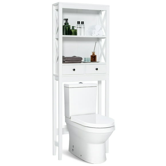 Costway Over the Toilet Storage Rack Bathroom Space Saver w/ 2 Open Shelves & Drawers