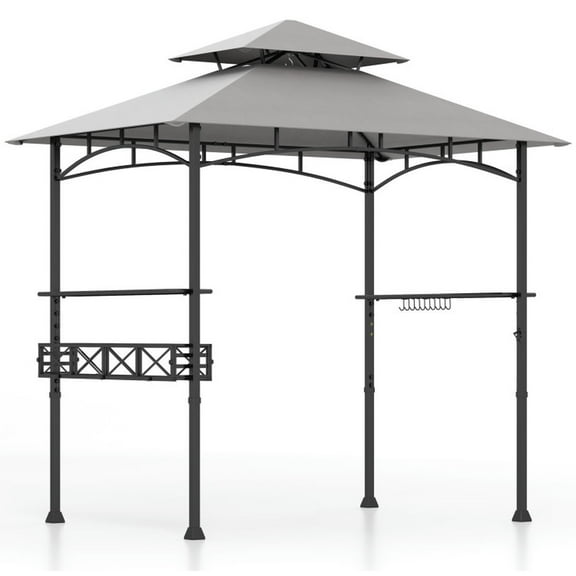 Topcobe 8 x 5 FT Outdoor Patio Canopy with 2 Side Shelves and 20 Hooks, Patio Canopy Shade Cover-Gray