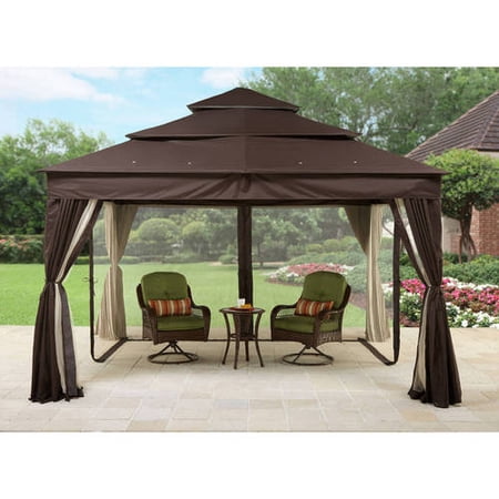 Better Homes & Gardens Archer Ridge 3-tier 10' x 12' Gazebo with Netting & Sun Panel, Brown