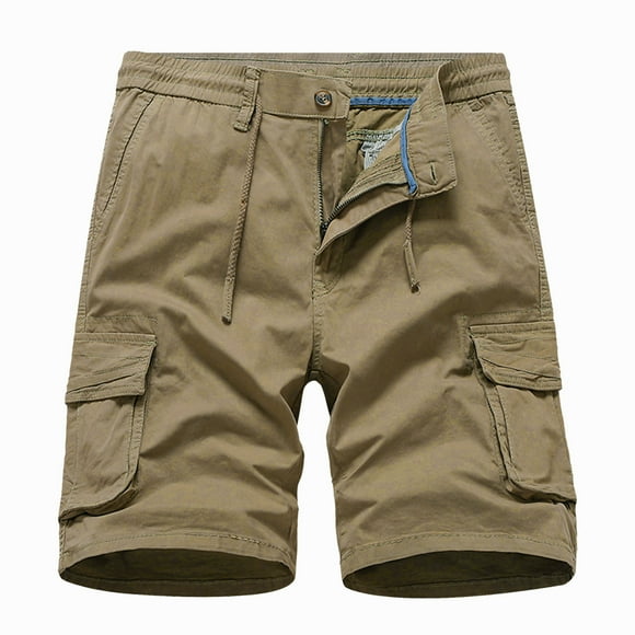 Gubotare Mens Summer Fashion Casual Loose Multi Pocket Solid Color Overalls Casual Shorts 7in Shorts Men (Khaki, S)