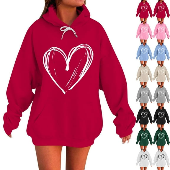 Kilaqueen Plus Size Hoodies for Women Fashion Heart Graphic Printed Oversized Sweatshirt Soft Long Sleeve Pullover Tops Stretch Loose Fall Winter Outfits