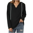 thumbnail image 2 of Plebaso Women's V Neck Hoodies Long Sleeve Casual Lightweight Pullover Drawstring Womens Sweatshirts, 2 of 7