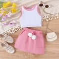 thumbnail image 2 of Huanglei Girls' Sleeveless Vest Hairball Pendant Solid Color Skirt Two Piece Set, 2 of 9