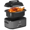 thumbnail image 1 of Sunvivi Asador eléctrico, horno asador eléctrico de 28 cuartos con tapa de vidrio, ideal para asar pavo con cubierta auto-bastante, bandeja desmontable, asas de tacto frío, gris, 1 of 5