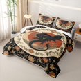 thumbnail image 3 of Feelyou Moon Floral Black Dragon Twin Quilt Set for Men Women, Vintage Boho Wildlife Twin Coverlet Set, Black Orange, 2-Piece, 3 of 7