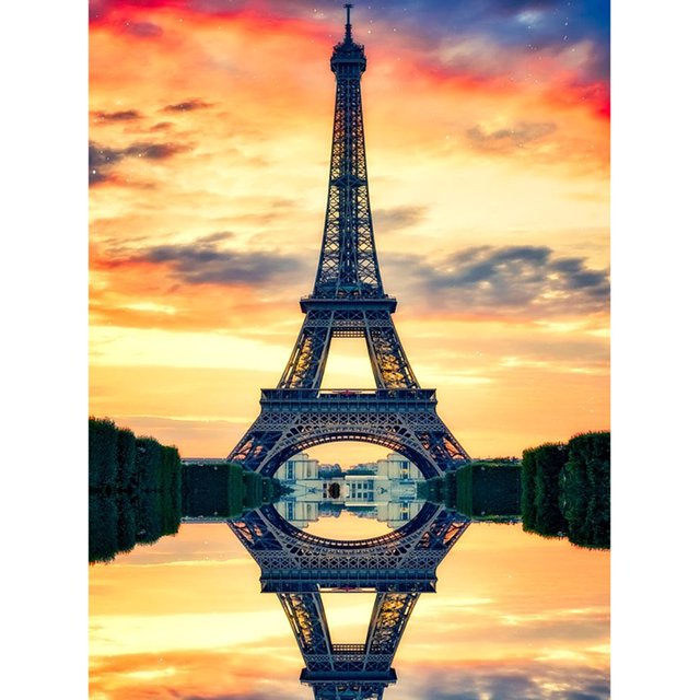 Pintura de diamante (DE1423) Torre de metal Puesta de sol Reflejo Cuadro cuadrado 30x40cm 20X30cm FLhrweasw Nuevo