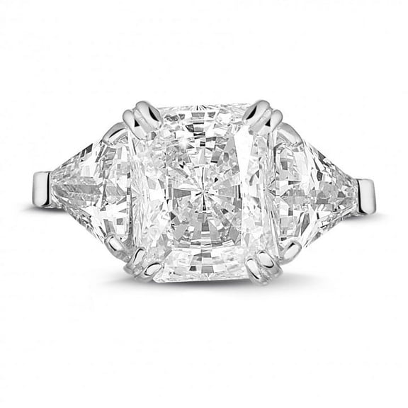Eloya Jewel 2.34 Ct Radiant Cut Moissanite Engagement Ring - Three Stone Wedding Ring for Women - 14K White Gold Plated Ring - Perfect Proposal Gift - Timeless Jewelry for Celebrating Love