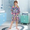 thumbnail image 5 of FORMRS Niños Bathrobe Unisex Hooded Robe Soft Plush Pajamas Sleepwear, Size 7-9T, Colorful Wavy Pattern, 5 of 7