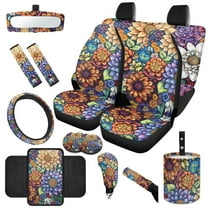 Jeiento Dahlia Car Seat Cover with Steering Wheel Cover Seat Belt Strap Pad Handbrake Gear Shift Knob Cover Rubbish Bin Armrest Cover Rearview Mirror Cover Coasters 14 PCS Auto Accessory Protector