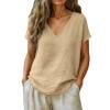 thumbnail image 7 of Gamivast Linen Womens Linen Shirts Loose Fit V-Neck Casual Summer Tees Short Sleeve Basic Tunic Tops Solid Color Pocket Daily Wear Outfits, 7 of 7