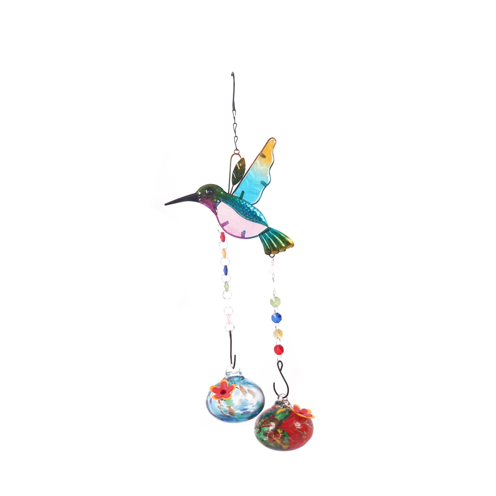 Hummingbird Feeder, Wind Chimes Hummingbird Feeder with 2 Glass Balls for Outdoors, Leak-Proof, Ant and Bee Resistant, Hand Blown Garden Decor 156R