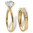 thumbnail image 2 of PalmBeach Jewelry Round Cubic Zirconia 2-Piece Solitaire Wedding Ring Set 2.20 TCW in Yellow Gold-Plated or Platinum-Plated Sterling Silver, 2 of 5