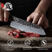 MITSUMOTO SAKARI 7 inch Japanese Santoku Chef Knife, High Carbon Stainless Steel Kitchen Cooking Knife