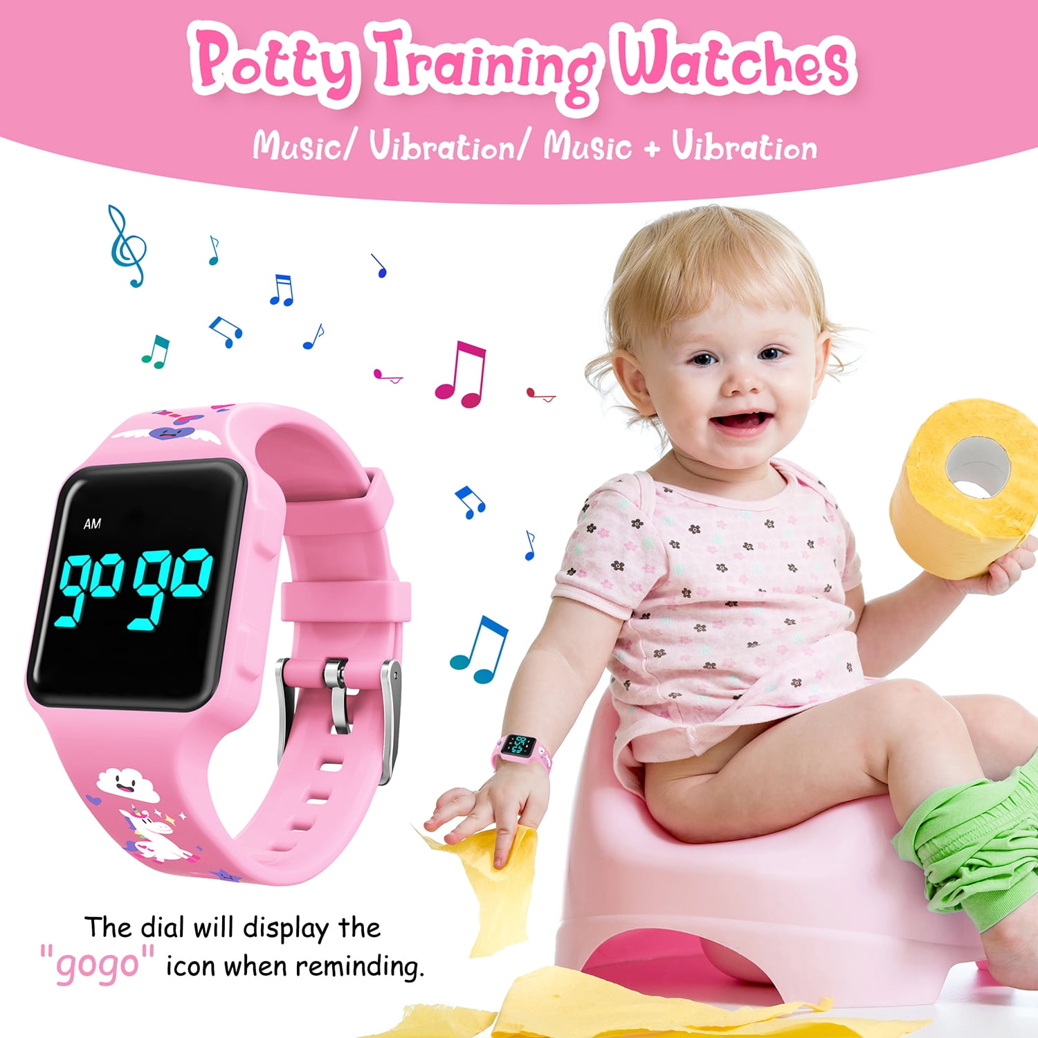 Kids Potty Training Watch Music Reminder Timer Watch with Countdown/Alarm Clocks/Music,Toilet Training Watch for Girls Boys Waterproof Rechargeable Gift for Kids