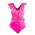 thumbnail image 4 of Baqcunre Women's Tummy Control Swimsuits Slimming Cute One Piece Bathing Suit Ruffle V Neck Swimwear, 1Pc One-Piece Swimwear Hot Pink XL, 4 of 4