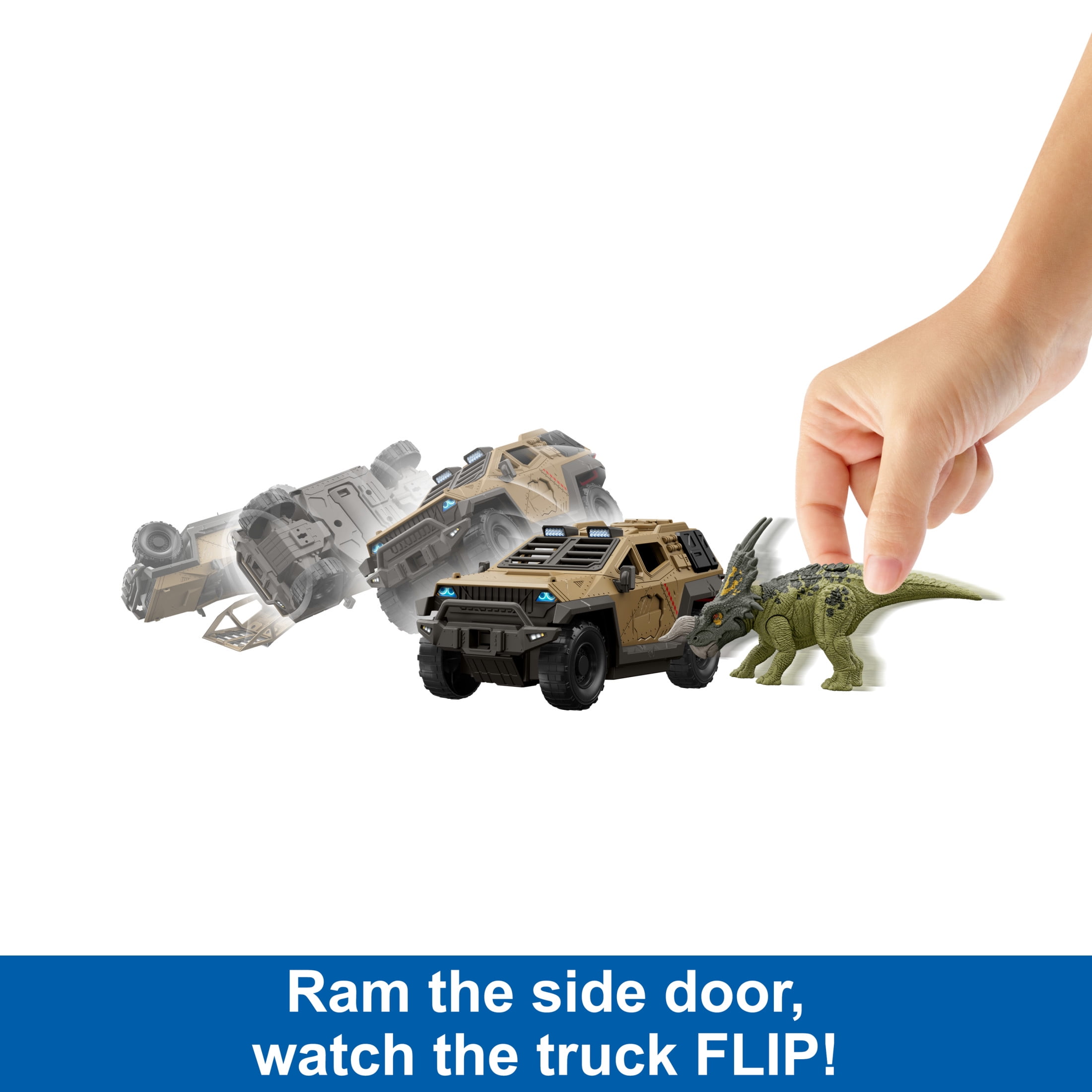 Jurassic World Mission Mayhem Truck & Dinosaur Action Figure Toy Set with Flipping Feature