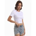thumbnail image 4 of Womens Short Sleeve Crop Top Crew Neck Shirt Sexy Slim Fitted Casual Base Layer Soft Workout Shirt Going Out Tops, 4 of 6