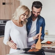 HSM 2pcs Wooden Spatulas for Cooking, 13inch Coated Beech Wood Turners for Frying, Non-Scratch Flat Spurtle for Pan & Wok, Cooking Utensils for Non Stick Cookware, Long Handle Non-toxic Scraper