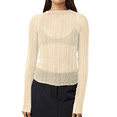 thumbnail image 2 of Camisetas de Larga Transparentes para Mujer, de Transparente, Ajustadas, con Ribete Festoneado, Blusas y Conjuntos Superiores Albaricoque M, 2 of 9