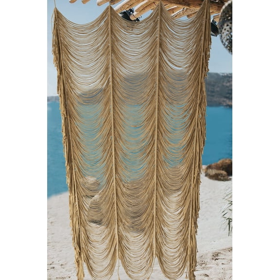Handwoven Cotton Rope Macrame Curtain, Boho Room Divider Wall Decor, 59"W x 75"L