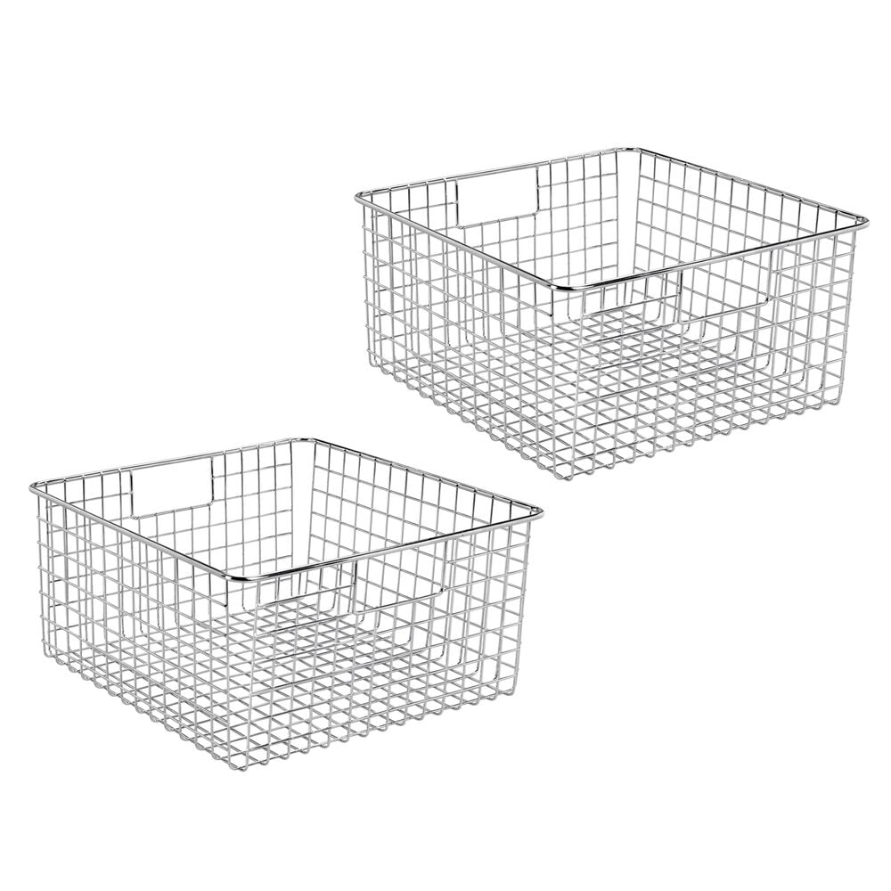 6" High mDesign Metal Wire Storage Basket Bin with Handles for Closets Chrome 