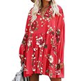 thumbnail image 6 of TIHLMK Red Dress Women Summer Casual Dress V-Neck Floral PrintLong Sleeve Knee-Length Dress, 6 of 7