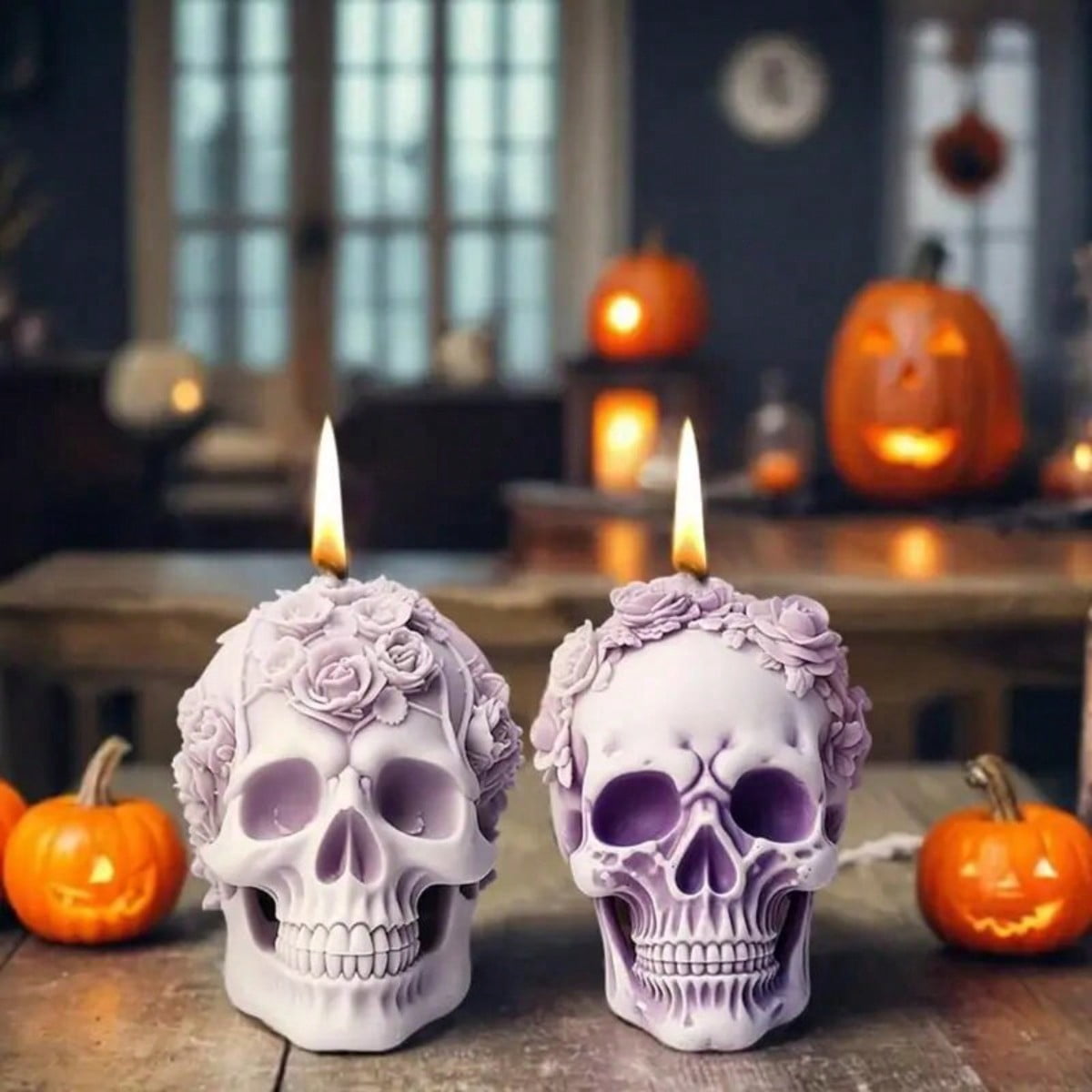 3 Pcs 3D Rose Flower Skull Candle Molds, Flexible Silicone Skull Head Molds, Ghost Mold Candle Making Molds, Reusable Silicone Molds for DIY Candle Wax Resin Soap