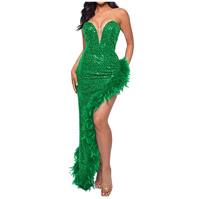 Mefallenssiah Robe à Sequins Sans Poitrine à Dos Ouvert pour Femmes