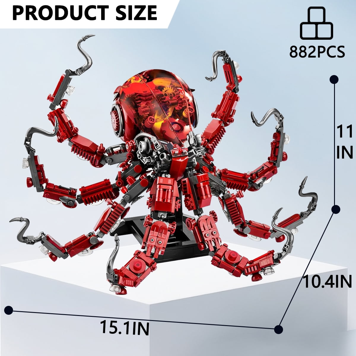 Mechanical Octopus Building Sets for Adult, Ocean Animal Collection Toy with Display Stand and Light,  Home or Office Decor for Adults STEM Building Gift for Teens Boys & Girls