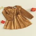 thumbnail image 3 of Toddler Velvet Dress with Ruffle Long Sleeve and  Neck for Baby Girl, 3 of 9