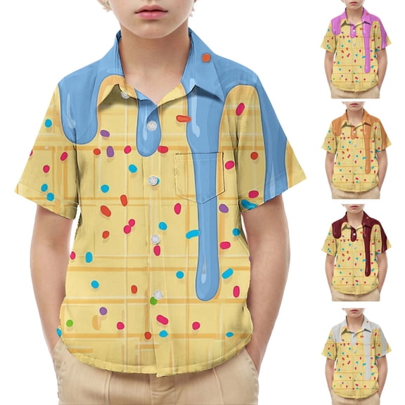 VBTAPA Summer Boys Shirts Short Sleeve Button Down Shirts Casual Beach Graphic Tees for Kids Pink 2-3 years