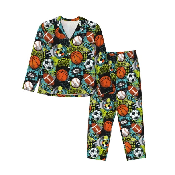 Balery Balls Conjunto de Pijama con Estampado para Mujer, Conjunto de Dos Piezas con Manga Larga, Ropa de Dormir Suave con Bolsillos, Pijamas Cómodos-Small