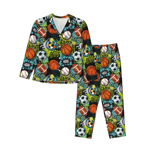 Balery Balls Conjunto de Pijama con Estampado para Mujer, Conjunto de Dos Piezas con Manga Larga, Ropa de Dormir Suave con Bolsillos, Pijamas Cómodos-X-Large