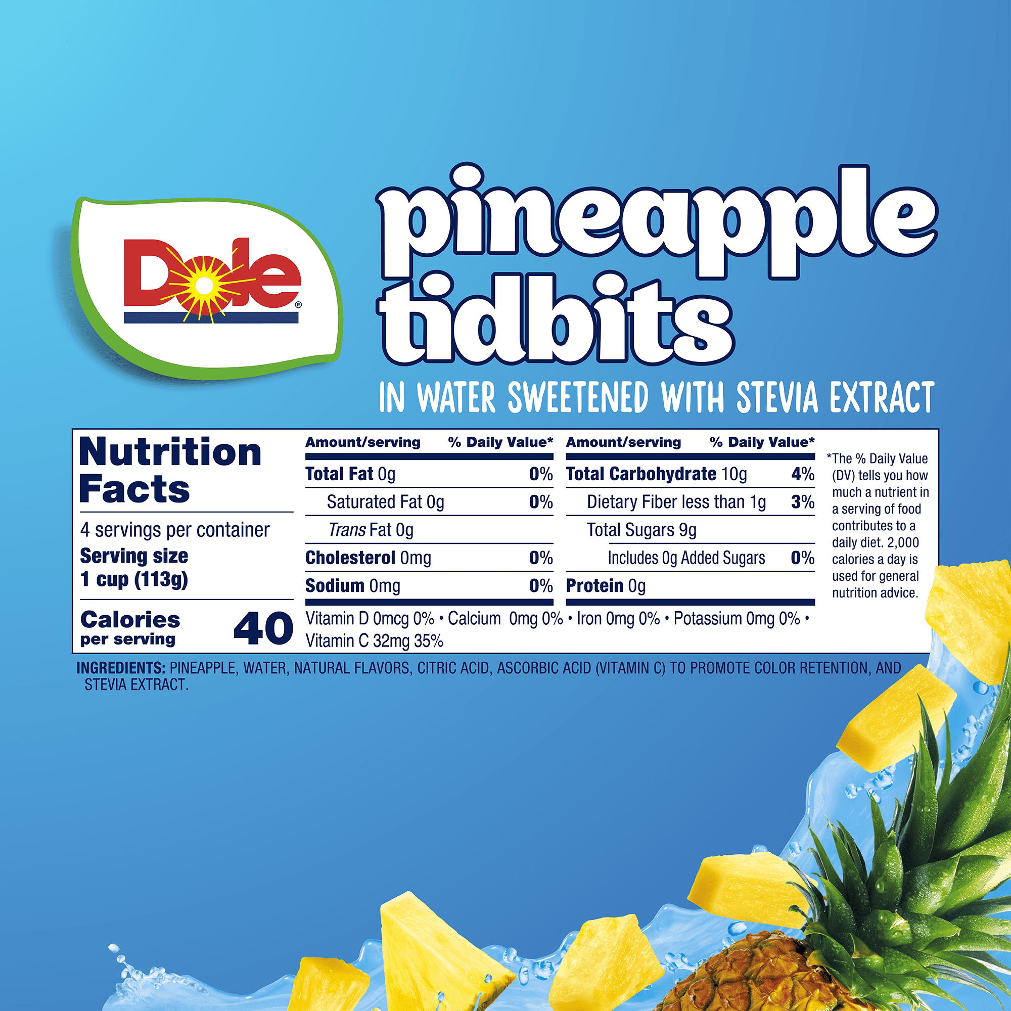 (4 pack) Dole Fruit Bowls No Sugar Added Pineapple Tidbits in Water, 4 oz Cups (4 Pack)